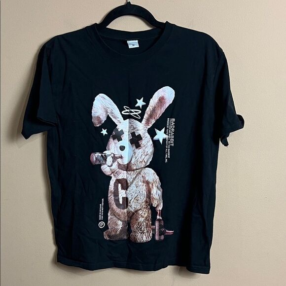 Hey Big Bad Rabbit Men’s Size Medium Black Streetwear Short Sleeve T-Shirt - Picture 1 of 5